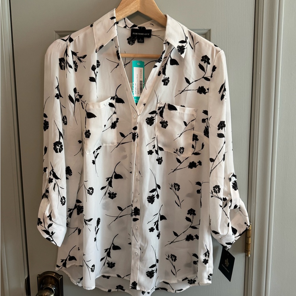 Chic Black and White Floral Blouse